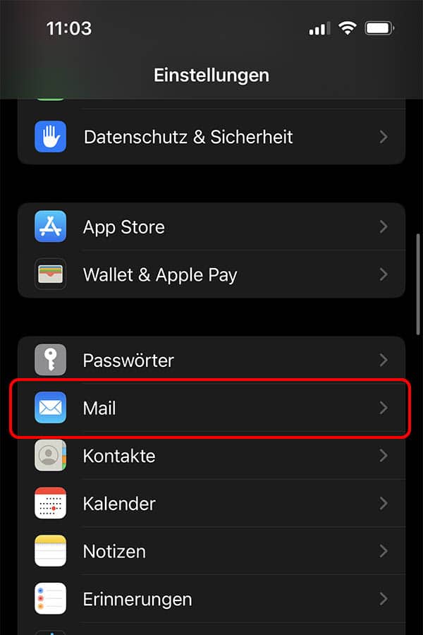 1. Einstellungen Mail öffnen 1. Einstellungen Mail öffnen